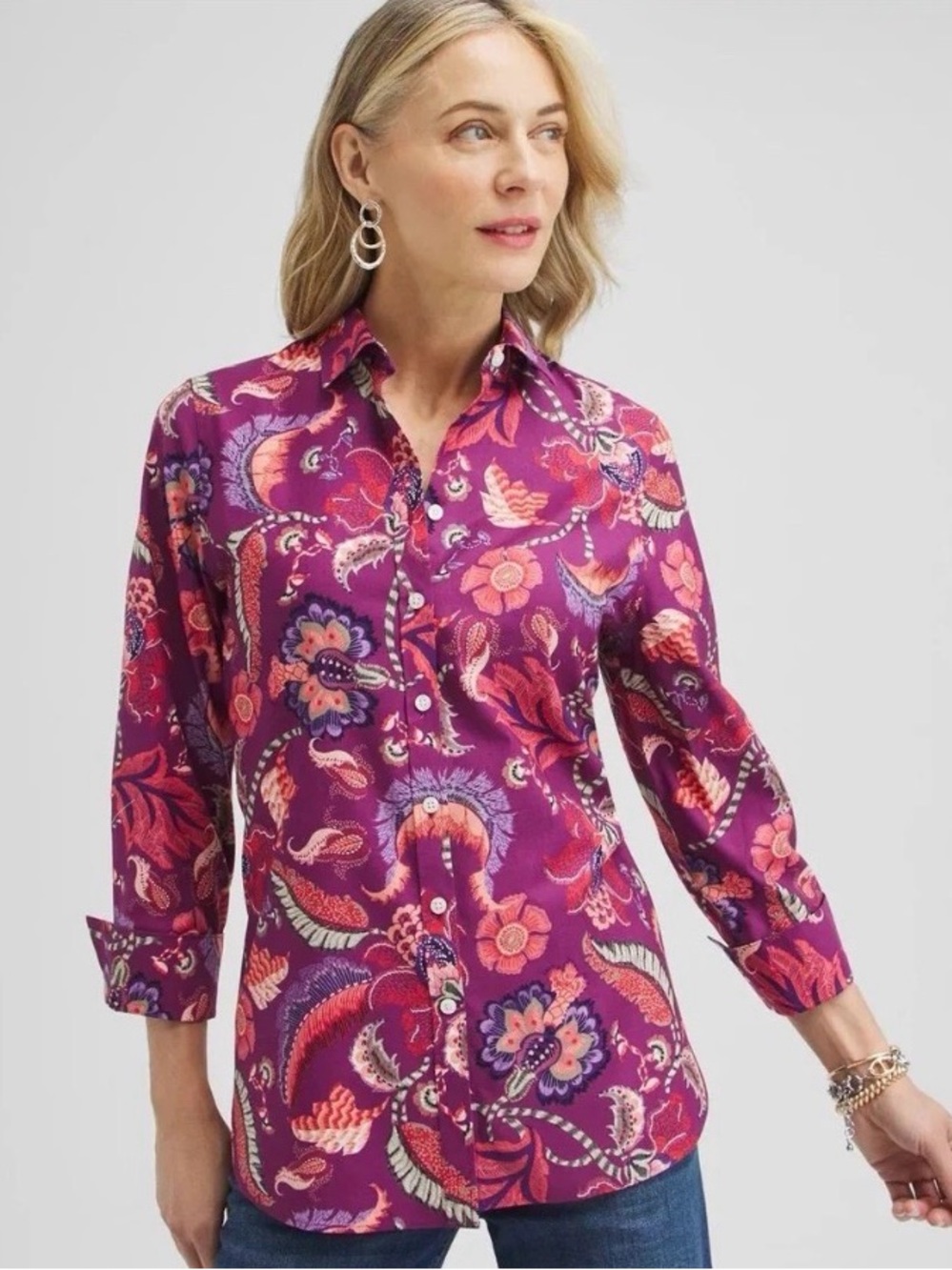 Chico's Floral No-Iron Stretch
Button Down Paisley Shirt Cotton size large